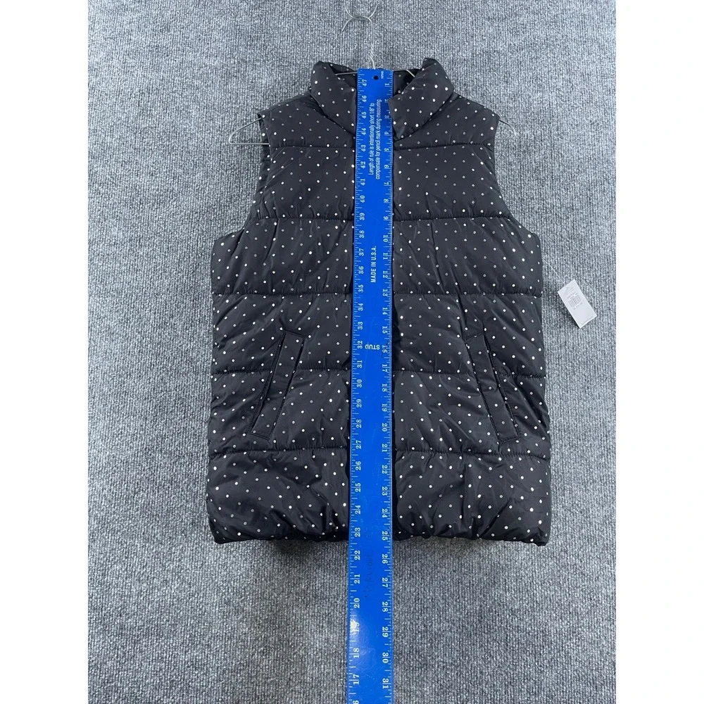 Old Navy Girls XL 14-16 Puffer Vest Black Polka Dot Fleece Lined Outerwear